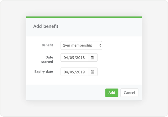 Image showing a dialog that allows admins to track benefits and bonuses